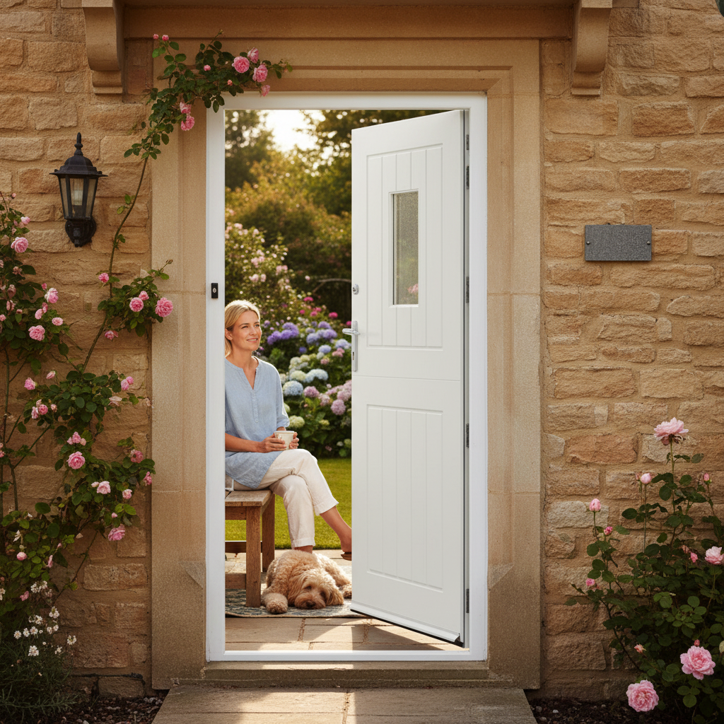 Premium External White Painted Composite Stable Door with Clear Glass Pane for Modern Entryway Design