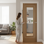 Premium Internal Oak Door with Clear Glass and Aluminium Inlays for Modern Interiors