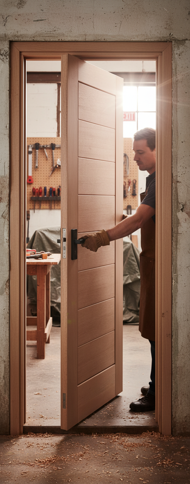 Premium Hardwood External Door - Modern Eight Panel Design Available in Oak - High-Quality Professional Grade for Industrial and Commercial Applica...