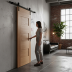 Premium Oak Internal Fully Finished 7 Panel Sliding Door with Black Steel Track for Modern Design and Easy Installation