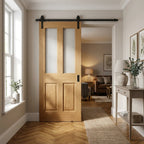 Oak Internal Sliding Door Unfinished Traditional 2 Panel 2 Light Clear Bevelled Glass