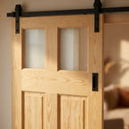 Internal Sliding Clear Pine Door Unfinished Solid Core 2 Panel 2 Light Glass - detail view