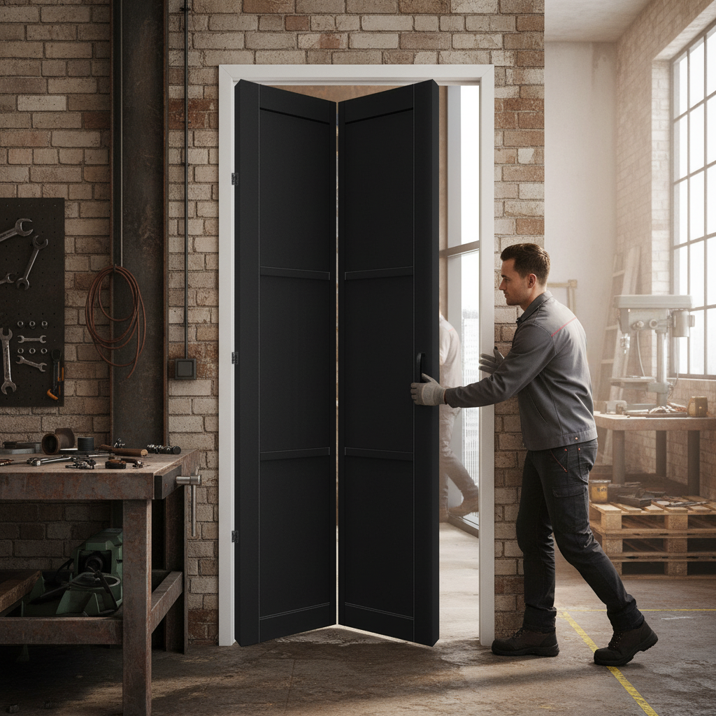 Premium Internal Fully Finished Industrial 3 Panel Solid Bi-Fold Door for Space Efficiency and Modern Aesthetics