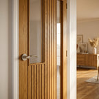Oak Internal FD30 Fire Door Fully Finished with 1 Light Clear Glass Made to Measure - detail view