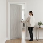 Premium White Grey Laminate Door with Deep Curved Grooves and Low Maintenance Finish