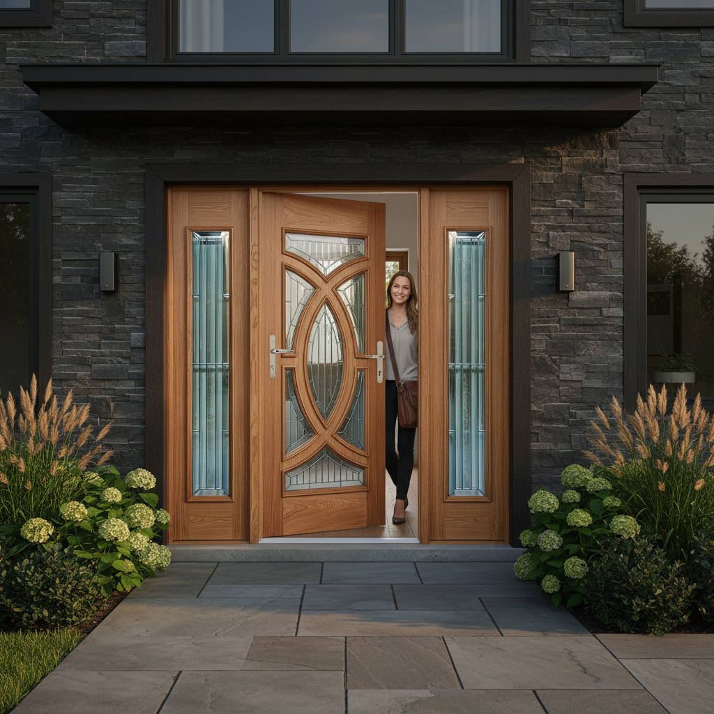 Premium Oak Grand Entrance Doors with Triple Glazing, Solid Lippings, and Flat-Pack Frame for Elegant Entryways