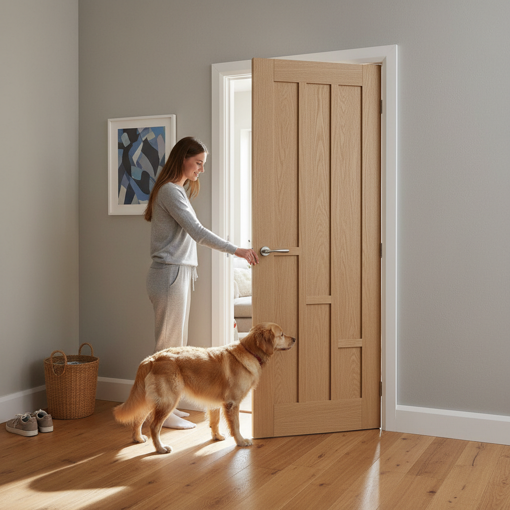 Premium Fully Finished 6 Panel Internal Door with Clear Glass Panels for Natural Light and Rustic Touch