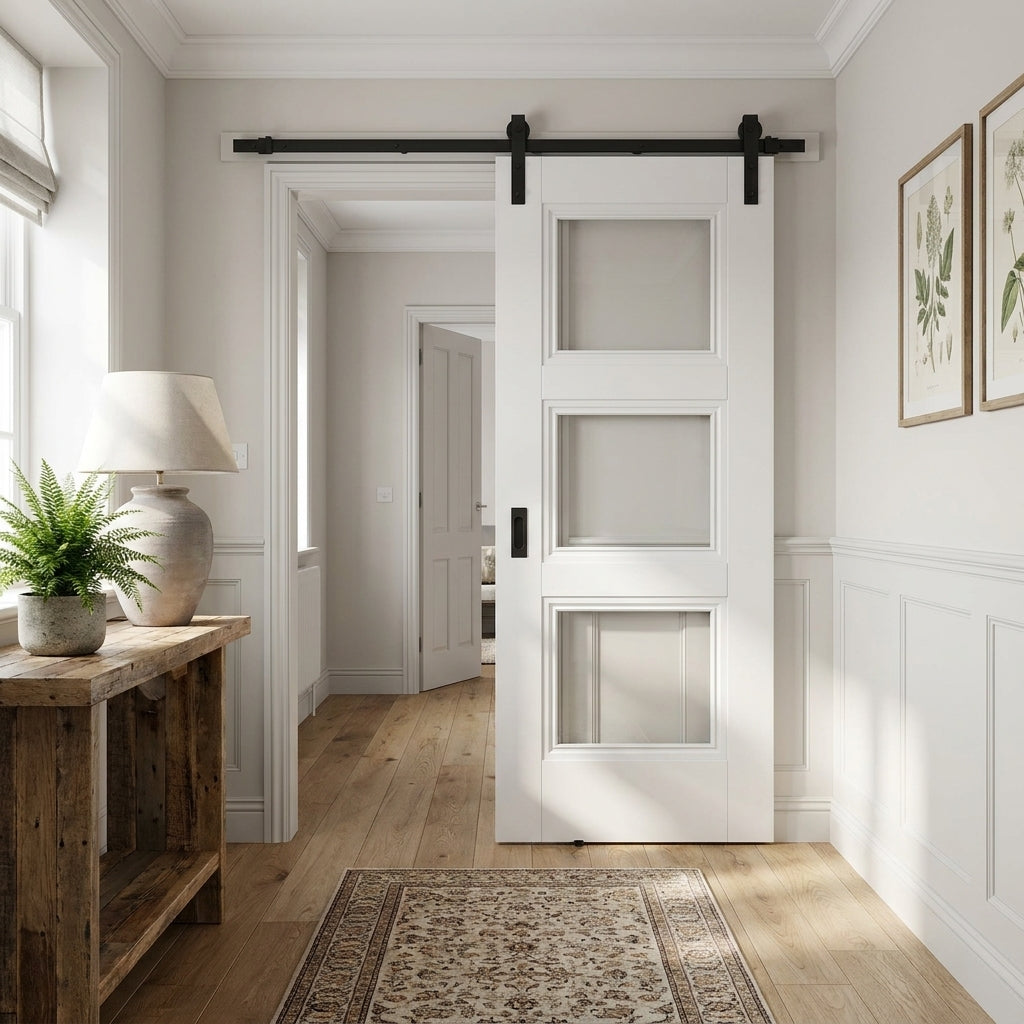 White Internal Door with Clear Glass Glazing, Primed Finish, Solid Core