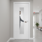 Premium Contemporary Interior Door with V Grooves and Semi-Solid Core, Primed for Easy Customization