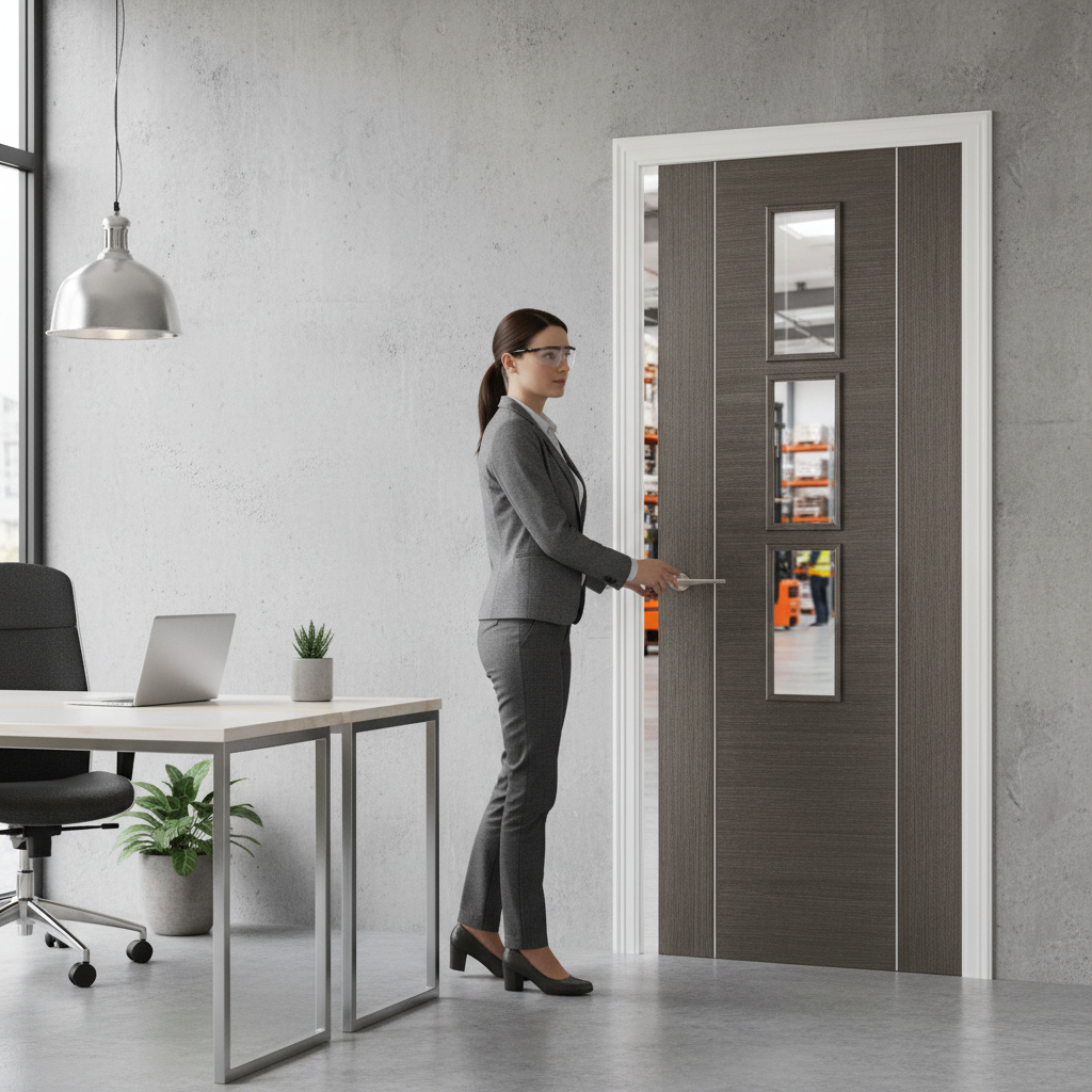 Premium Contemporary Clear Glazed Grey Internal Door with Silver Inlays and Engineered Construction for Strength and Style