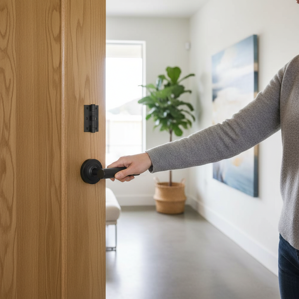 Premium Matt Black Door Handle Pack with Ribbed Lever and Hinges - Versatile for Modern and Traditional Spaces