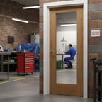 Premium Clear Glazed Fire Door with Oak Veneer and Toughened Safety Glass - Engineered Construction for Enhanced Performance