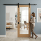 Premium Internal Oak Unfinished Sliding Door Set with Clear Glass Panel for Contemporary Design and Space Efficiency - Image 2