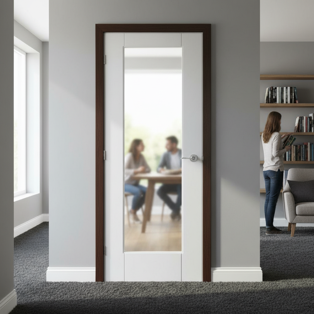 Premium Internal White Primed Door with One Panel Design and Obscure Tempered Glass