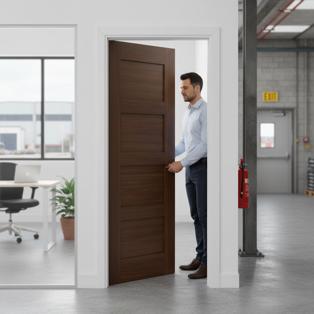 Premium Fire Rated Walnut Shaker Door with Solid Core Design and Contemporary Flat Panels