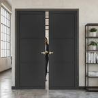 Premium Custom Made Industrial Style Door Pair with 3 Panel Design, Solid Softwood Core, and Suitable for Pocket Door Systems