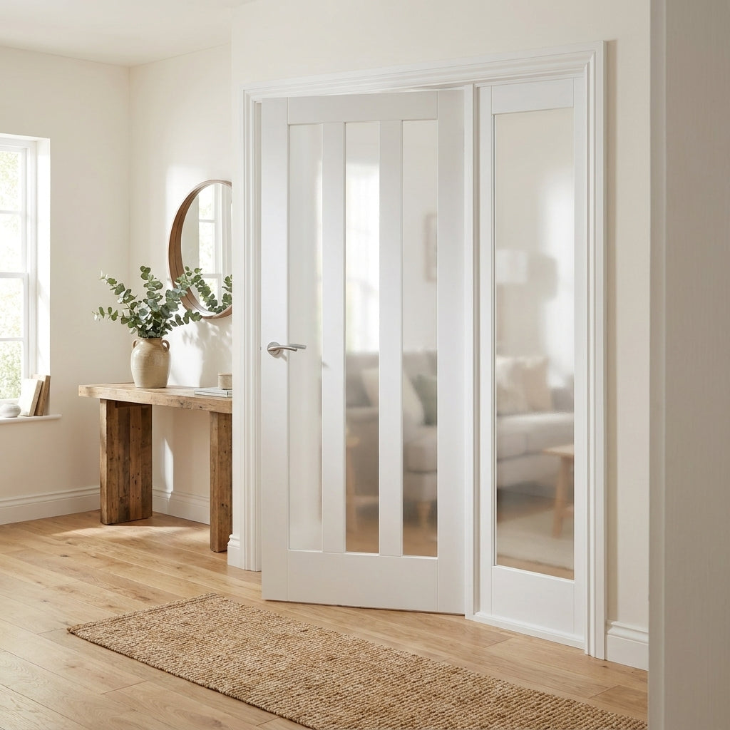 Internal White Door with 3 Light Obscure Glass, Primed Finish