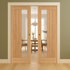 Premium Glazed Oak Double Pocket Door Set with Galvanised Steel Frame and Soft Closing Mechanism