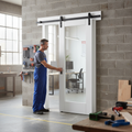 Premium Internal Sliding Door with Clear Glass Light Panel and Black Top Mounted Track for Modern Homes