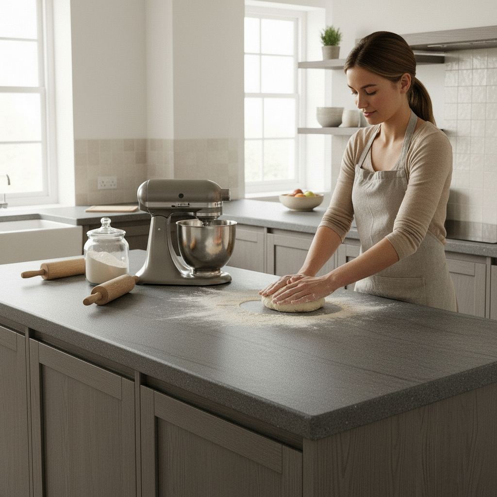 Premium Rounded Edge Laminate Worktop 3000mm x 600mm x 38mm - Elegant Silver Granite Effect