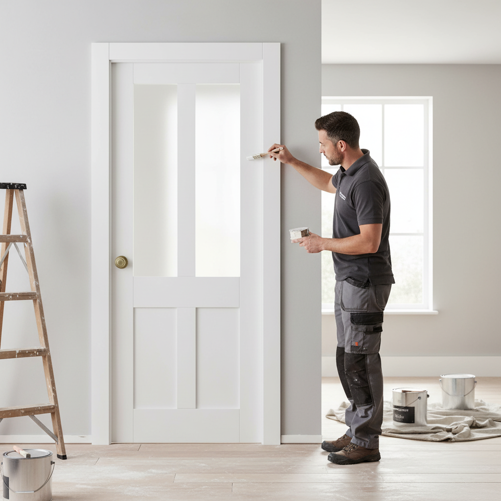 Premium Internal Primed Flat Victorian Shaker 2 Panel Door with Obscure Glass and Engineered Core Construction