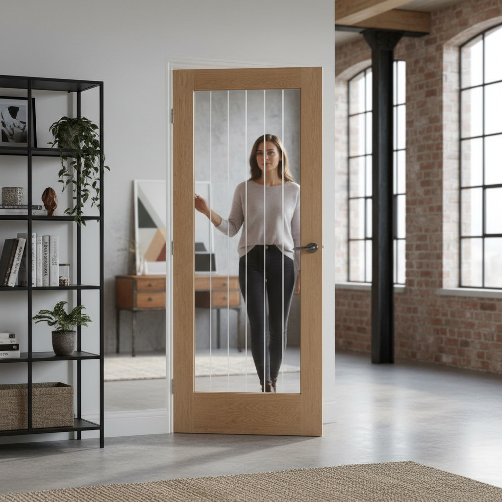 Premium 1 Light Door with Clear Etched Glass Design, A-Grade Oak Veneer and Engineered Construction for Strength and Stability