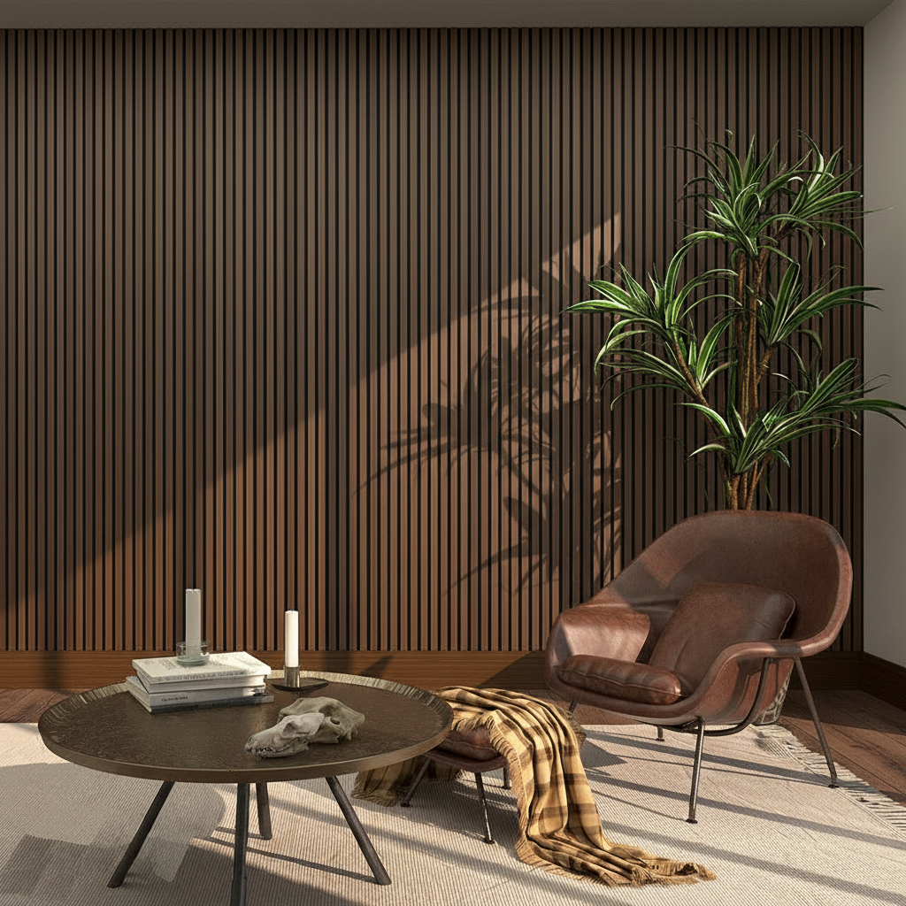 Premium Walnut Acoustic Slat Wall Panelling with Sound-Absorbing Felt - Easy Installation and Maintenance