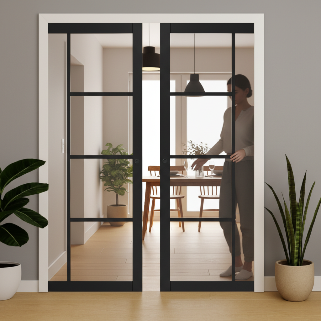 Premium Tinted Glazed Double Pocket Door Set with Galvanised Steel Frame and Adjustable Jamb Options