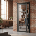 Premium 4L Glazed Internal Door - Dark Charcoal Finish, Clear Glass Panels, Solid Engineered Core for Durability