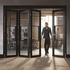 Premium Industrial Style Folding Doors with Clear Glass Panels - 4 Configurations Available for Home and Apartment Decor