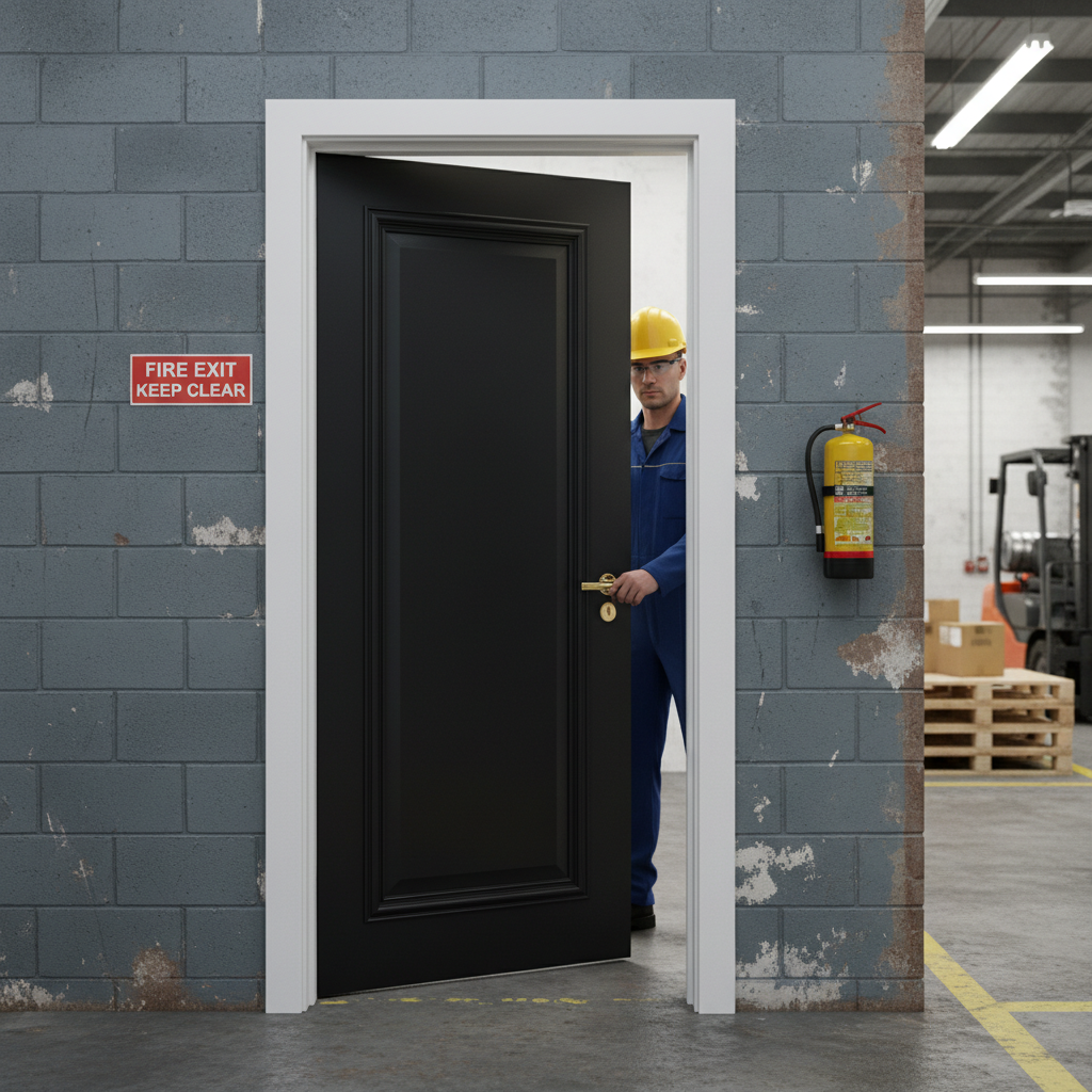 Premium Fully Finished Black Fire Door with Distinctive Raised Moulding and Third-Party Certification