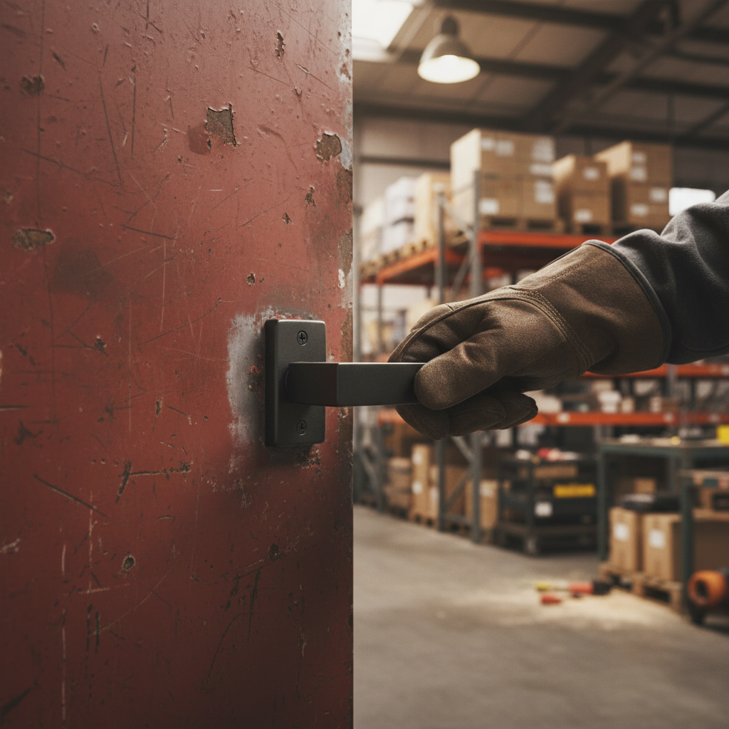 Professional Square Lever Door Handle Set with Magnetic Device in Matt Black Finish for Industrial Doors