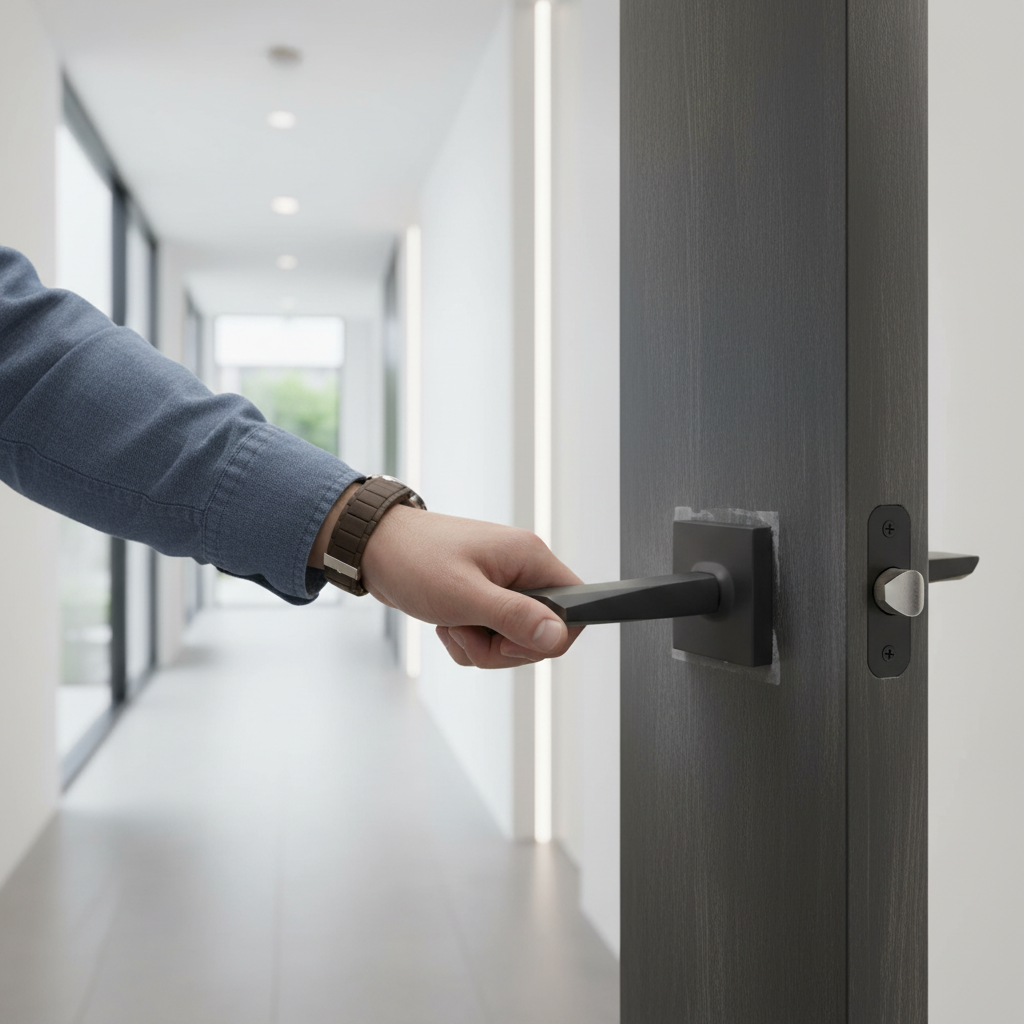 Premium Slim Square Lever Handle Set in Matt Black - Modern Design with Magnetic Latch and Optional Bathroom Lock - Image 2