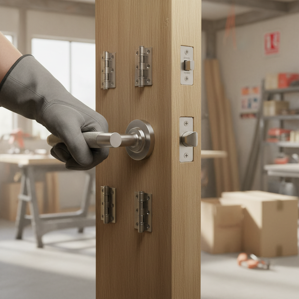 Premium Satin Nickel Door Handle Pack with Ribbed Lever Design and Stainless Steel Hinges for Modern Interiors