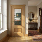 Internal Oak Door with Clear Glass, Fully Finished, Mayfair 2 Panel Design