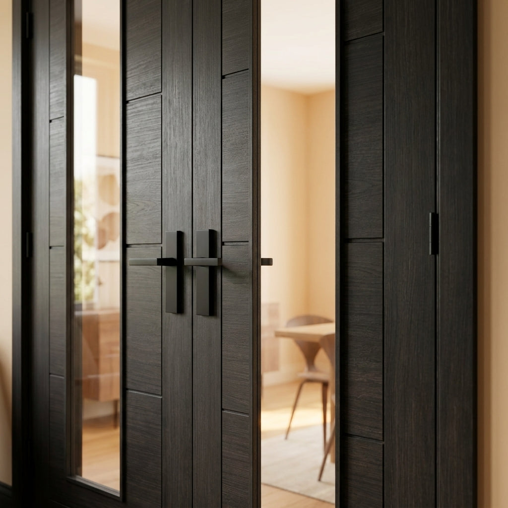 Black Internal Double Door with Clear Glass, Fully Finished Laminate - detail view