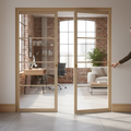 Premium Clear Glazed Double Pocket Door System with Adjustable Track and Strong Steel Frame for Modern Spaces