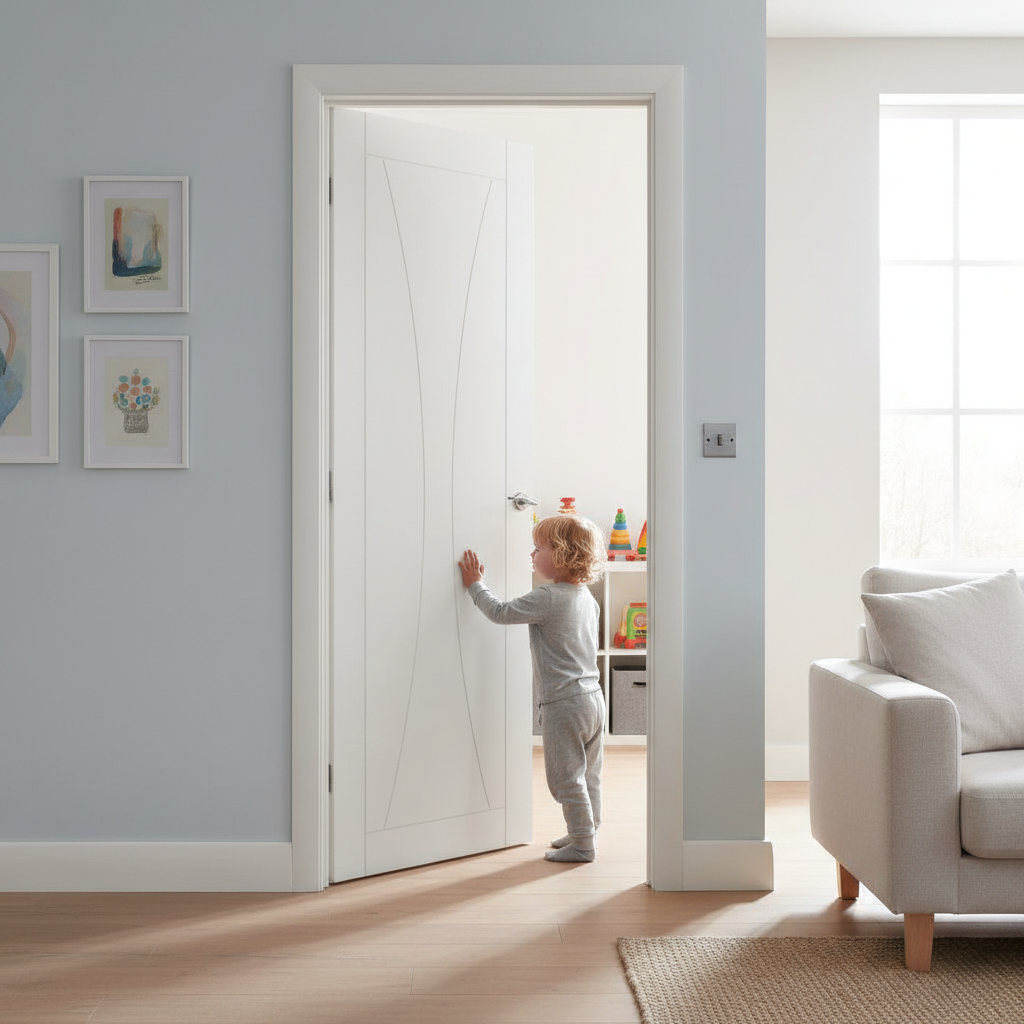 Premium Contemporary Internal Door with Arched Design and Deep U-Grooves for Modern Elegance