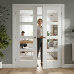 Premium Custom Made Shaker French Doors with 4 Clear Glass Panels, Height up to 2400mm and Width up to 1600mm