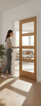 Premium Contemporary 4 Light Glazed Door with Clear Safety Glass and Shaker Style Design for Modern and Traditional Interiors