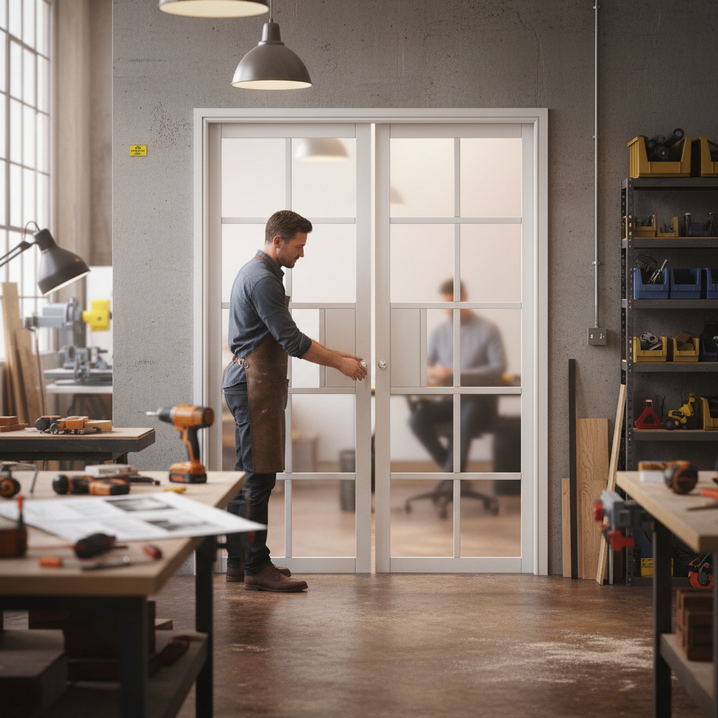 Professional Double Pocket Door Set with Glazed Panels, Heavy Duty Galvanized Steel Frame and Soft Close Options