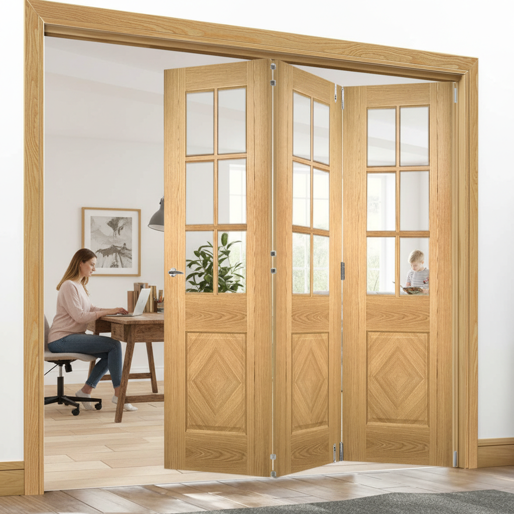 Premium Clear Glazed Room Divider with Top Hung Bi-Folding Doors - Multiple Configurations Available