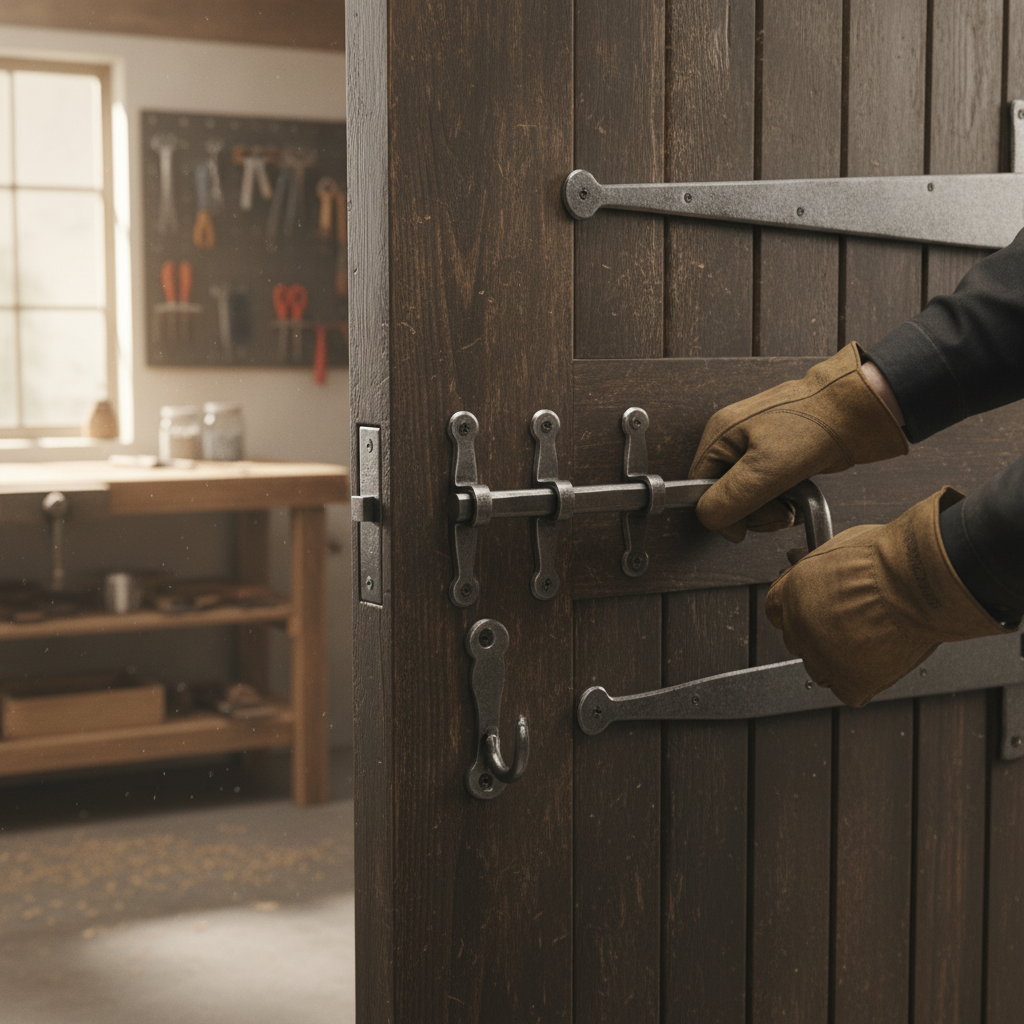 Premium Pewter Door Hardware Kit with Heavy-Duty T Hinges and Suffolk Thumb Latch for Solid Oak Doors