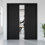 Premium 3 Panel Double Pocket Door System with Galvanized Steel Frame and Timber Lining Kit for Smooth Operation