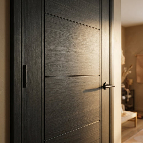 Black Internal FD30 Fire Door Fully Finished with Construction - detail view
