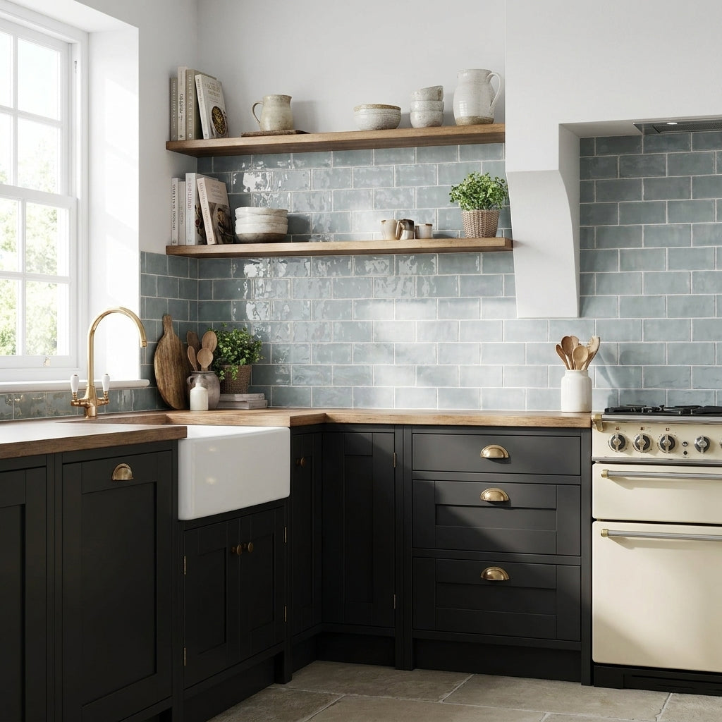 Ceramic Wall Tile, Duck Egg Gloss, Smooth Finish, 75 x 150mm, 0.43m² Coverage