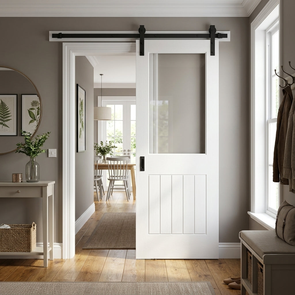 Cottage 1 Panel White Internal Sliding Door with 1 Light Clear Glass, Primed Finish