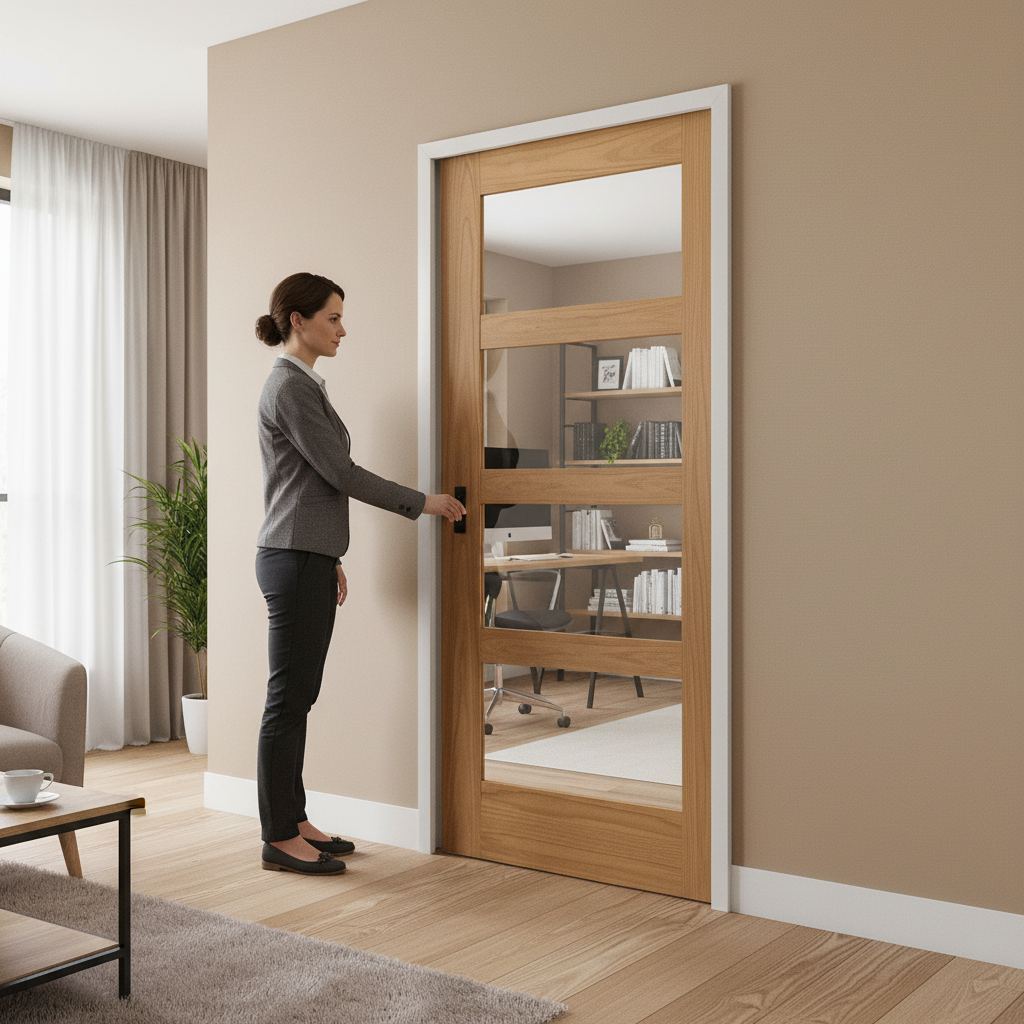 Premium Unfinished Oak Shaker 4 Light Clear Glass Pocket Door Set for Timeless Elegance - Image 2