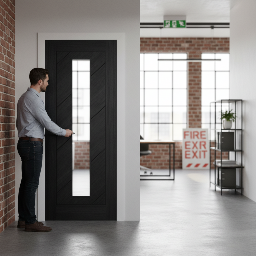 Premium Internal Fully Finished Laminate Clear Glass Door with Black Finish for Modern Spaces
