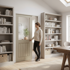 Premium Light Grey 1L Glazed Pocket Door Set with Galvanised Steel Frame and Comprehensive Timber Lining Kit